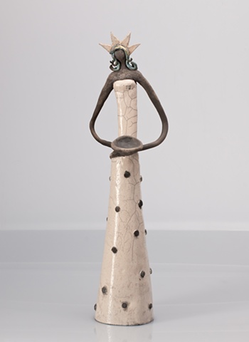 tall whimical women, raku ceramic