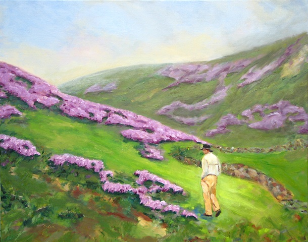 Sandy Cox art, Scotland, heather, landscape, oil painter