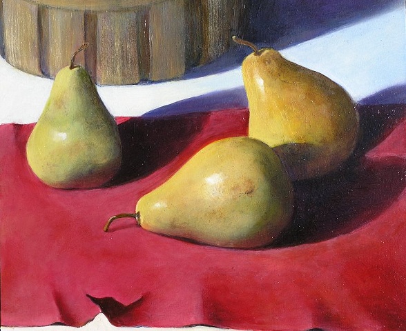 Pears on Red Paper