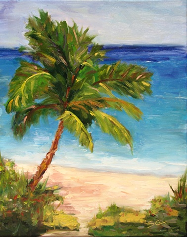 Sandy Cox art, palm tree, oil