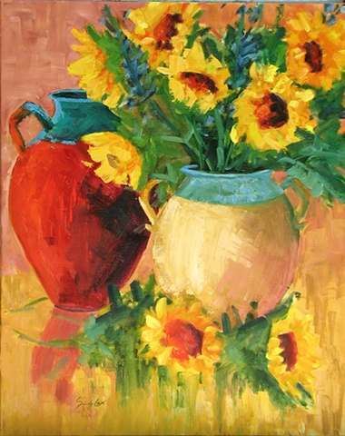 Sandy Cox art, sunflowers, oil
