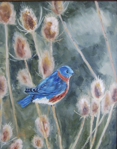 bluebird, oil painting, bird,Sandy Cox art