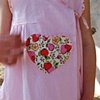 Heart shaped pocket on a Valentines seersucker wrap tunic.