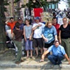 Group picture of starlight artist collaborative outdoor weaving installation with Fiber artist Jozef Bajus.