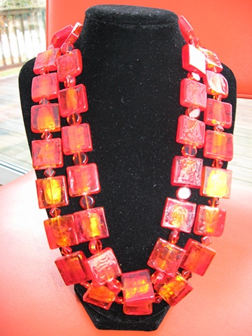 Orange square bead necklace