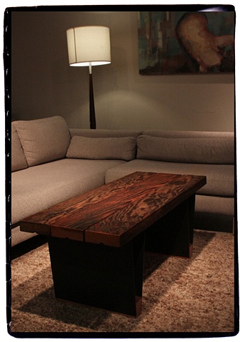 Coffee table, Reclaimed Douglas fir top, Powder coated steel base