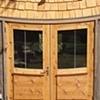 Curved top exterior doors. Western Red Cedar, oak pegs