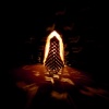 Woven Copper Lamp with Patina, lit