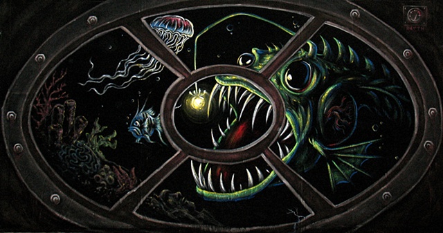 Angler Fish, Backdrop, Black Velvet, Halloween, Painting