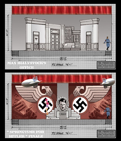Set Designs for Springtime for Hitler and Max Bialystock's office 