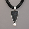 Sterling Silver Pendant:  Crinoid Fossil, Chinese Fresh Water Pearl