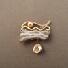 14kt Gold, Stones:  Fossil Stalactite, Peach Sapphire, Chinese Fresh Water Pearls