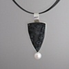 Sterling Silver, Stones:  Fossil Crinoid, Chinese Fresh Water Pearl,  Pendant part of "Jewelry For The Home" vessel