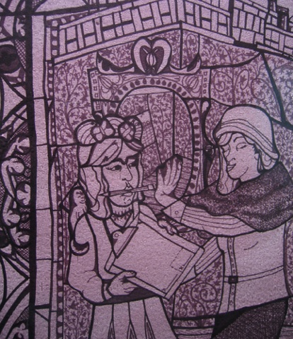 Frida Convincing Helen Keller to Sign the Manifesto Detail