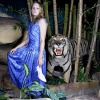 Woman With Tiger and Croc at The Jungle Bar, Rockhampton, Queensland