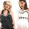 black puff romper & white prom dress