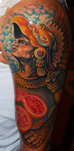 Cool Aztec Indian themed tattoo in full color