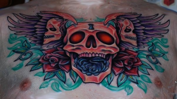 Full color chest tattoo traditional