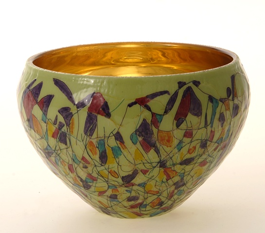 Reverse painting and gilding on glass, 23K Gold Leaf  gilding, Handpainted Glass Bowl, verre �glomis�