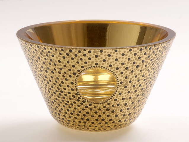 Reverse painting on glass, gilded, glass bowl, 23-Karat Gold Leaf hand painted, verre �glomis�