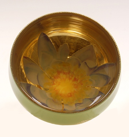 janmaitlandglass.com,Reverse painting, gilded, glass bowl, 23-Karat Gold Leaf
