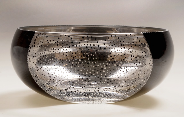 Reverse painting on glass, gilded, Silver Leaf, Bowl,  verre �glomis�, water gilding on glass