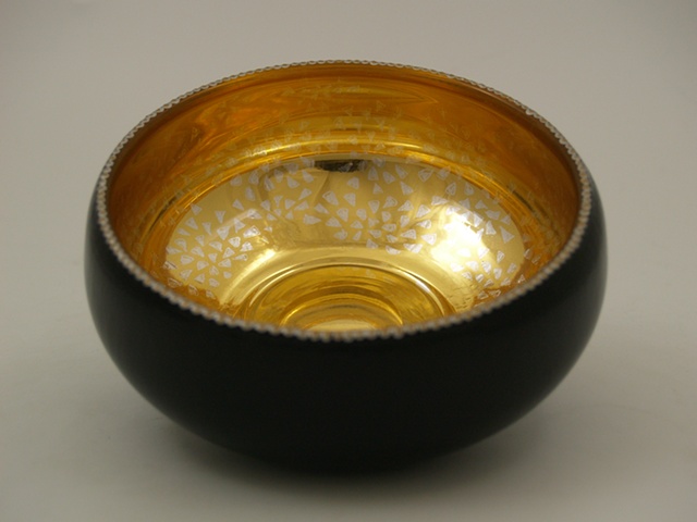 Reverse painting on glass, gilded, glass bowl, 23-Karat Gold Leaf hand painted, verre �glomis�