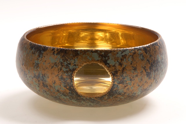 Reverse painting and gilding on glass, gilded, glass bowl, 23-Karat Gold Leaf,  verre �glomis�