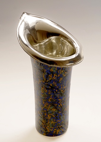 Reverse painting on glass, gilded, blown glass vase, White Gold Leaf, Hand Painted, verre �glomis�