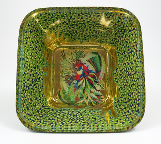 janmaitlandglass.com,Reverse painting, gilded, glass bowl, 23K Gold Leaf, hand painted
