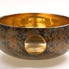 Glass Bowl In Bronze Patina With Round Peek-A-Boo and 23-Karat Gold Leaf