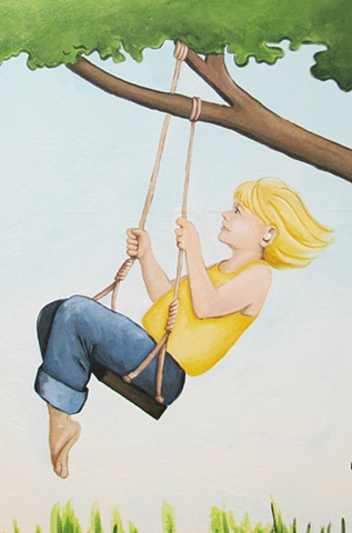 Alphabet preschool mural - swinging girl detail