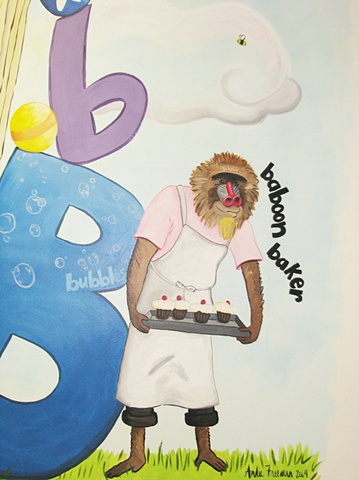 Alphabet preschool mural - baboon detail