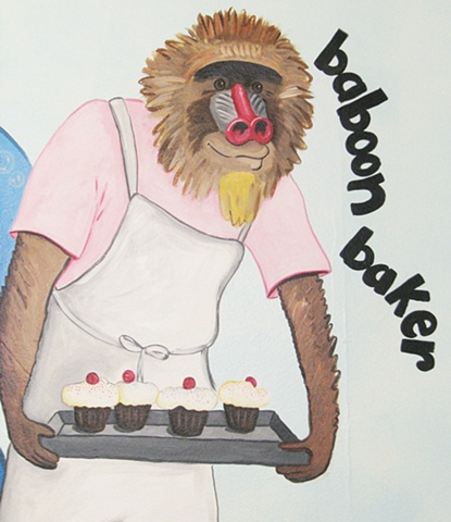 Alphabet preschool mural - Baboon closeup detail