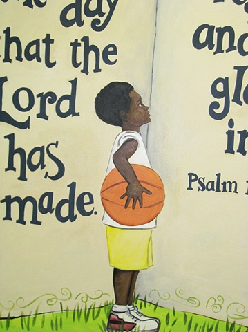 Alphabet preschool mural - basketball boy detail