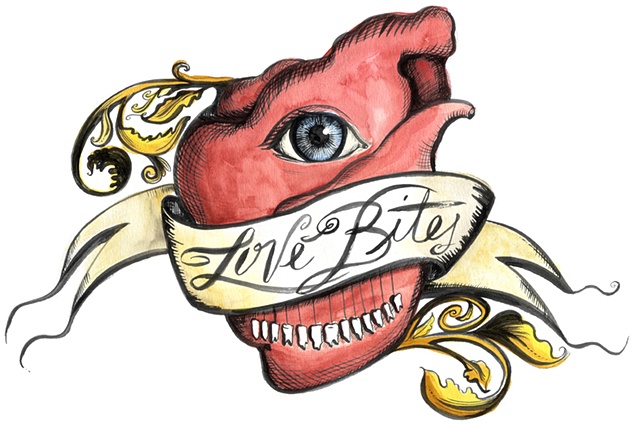 Anatomical heart with personality declares Love Bites