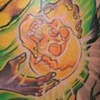 girl and glowing skull