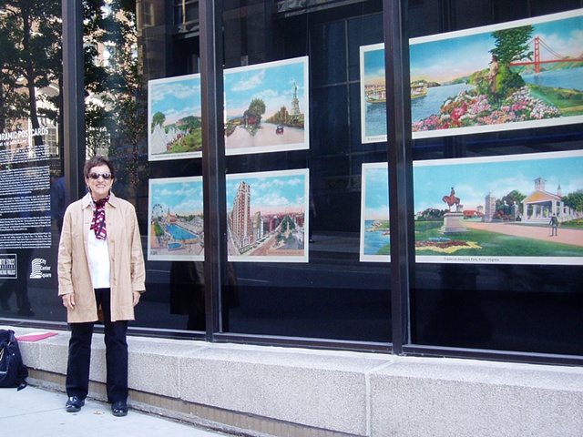 Judith G. Levy hands out user-friendly postcards from her project, Panoramic Postcards.