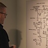 Gallery visitor looking at Huckleberry Finn's family tree
