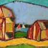 3 wooden barns