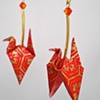 Red Gold Blossom Crane Earrings with wings down