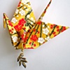 Cherry Blossoms on Saffron Crane Pin with Leaves Charm