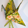 Spring Green Meadow Origami Crane Pin with Green Glass Beads