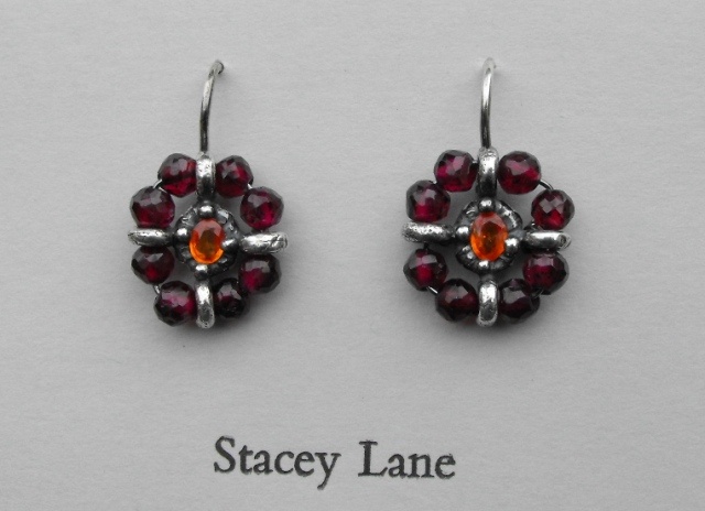 Orange Sapphire and Garnet Surround Earrings