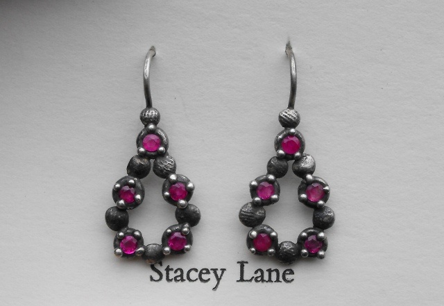 Chain of Disks Droplet Earrings with Rubies