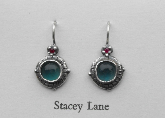 Ruby and Apatite Cabachon Earrings