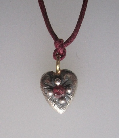 Small Heart Pendant with Ruby and 14k Loop