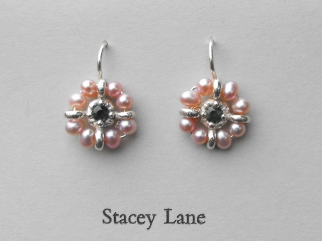 Green Sapphire and Pink Pearl Surround Earrings