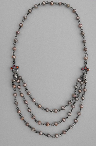 Champagne Pearl and Sapphire Necklace with Swans