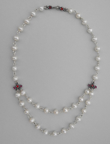 White Pearl, Sapphire and Ruby Necklace